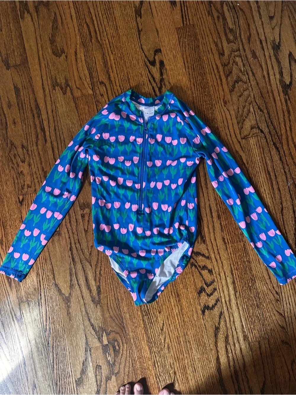 Kids Blue Floral One-Piece Swimsuit with Hood